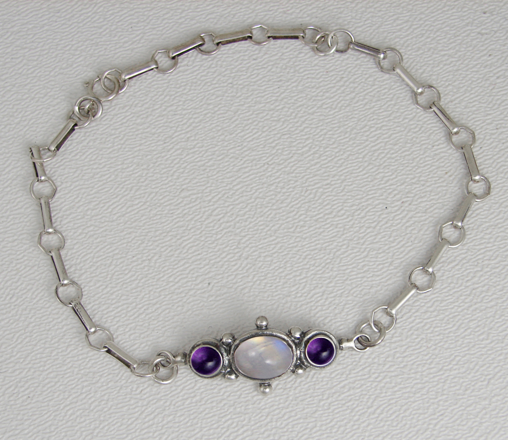 Sterling Silver Victorian Bracelet With Rainbow Moonstone And Amethyst